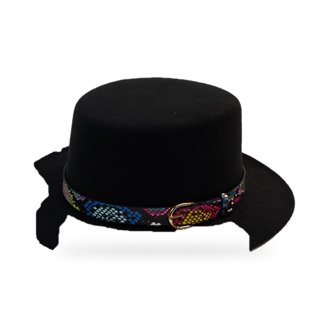 Canotier Feutre Noir Bandeau Coloré