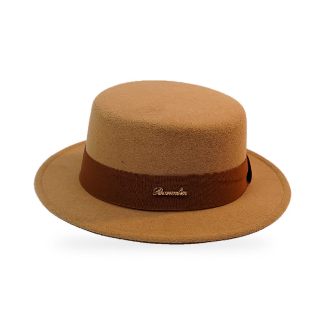 Canotier Feutre Camel Ruban Chocolat