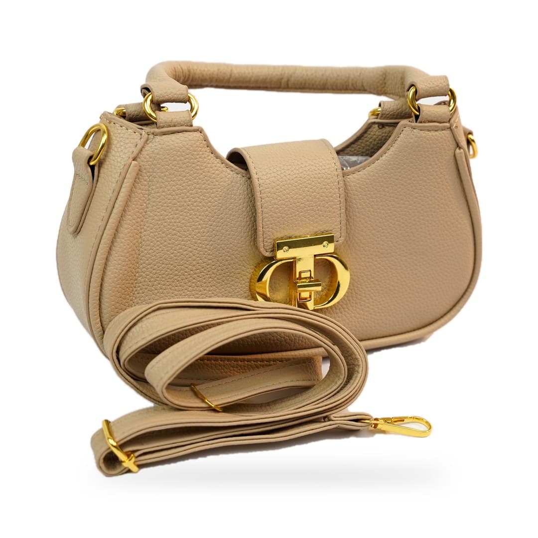 Sac Demi-Lune Beige Fermoir Doré