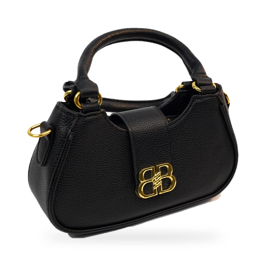 Sac Demi-Lune Noir Logo Doré