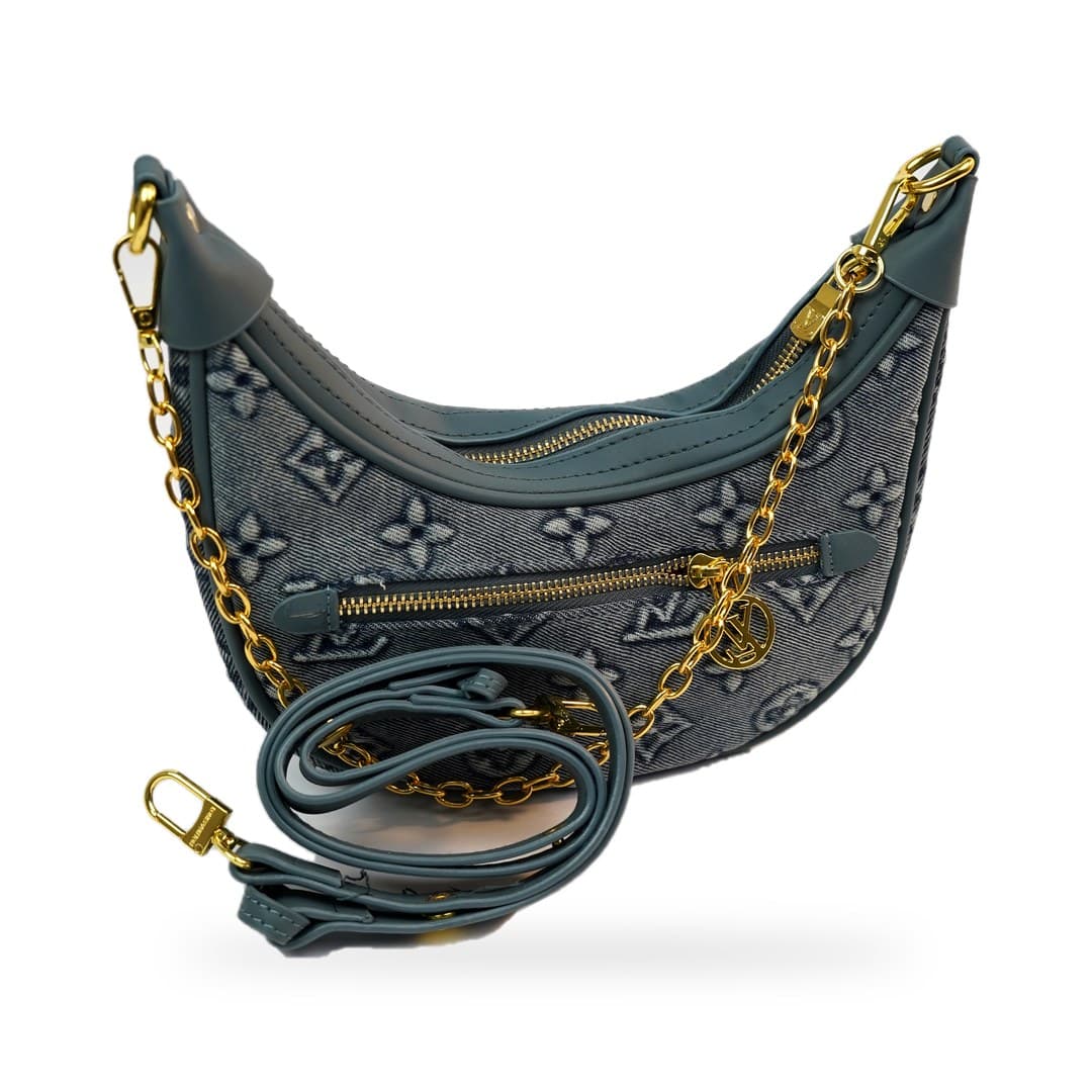 Sac Demi-Lune Denim Chaîne
